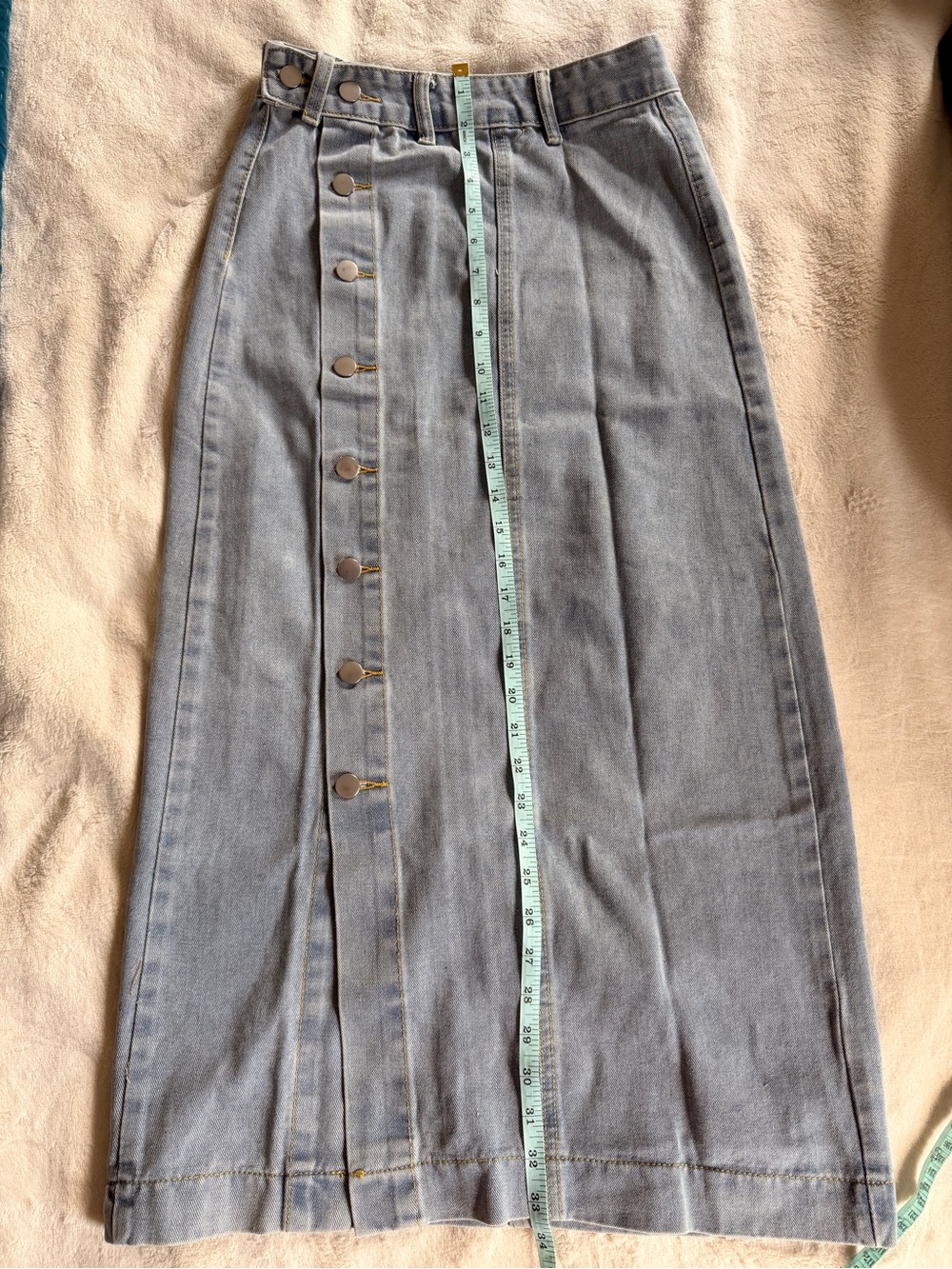 Light Blue Denim Button-Front Midi Skirt - Picture 3 of 6
